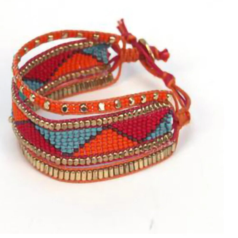 Ten Thousand Villages Coburg Beaded Explosion Bracelet in Orange, Blue, Pinks